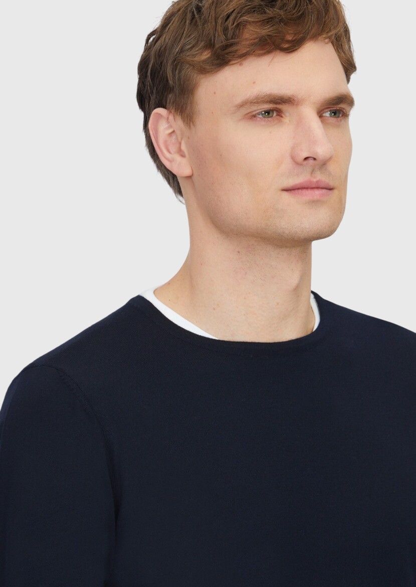 Navy Blue Knitwear Sweatshirt - 3
