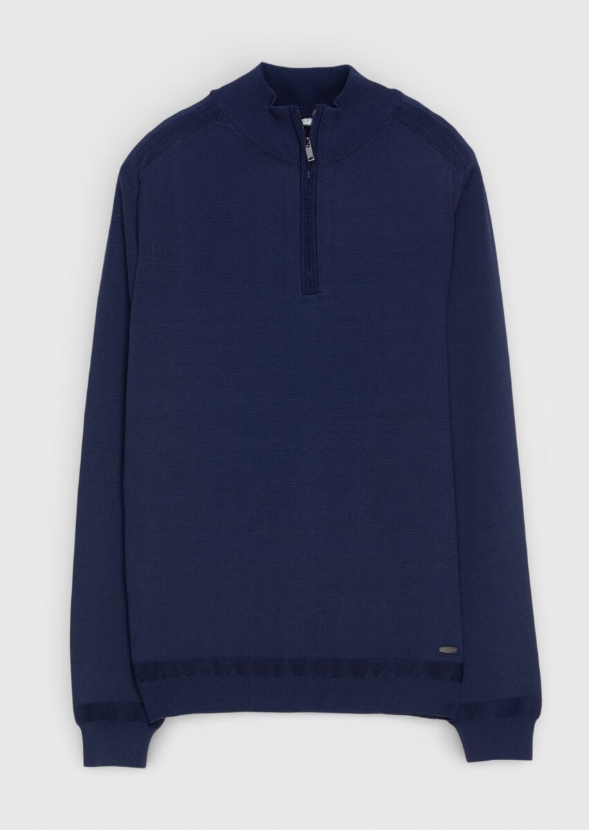 Navy Blue Knitwear Sweatshirt - 1