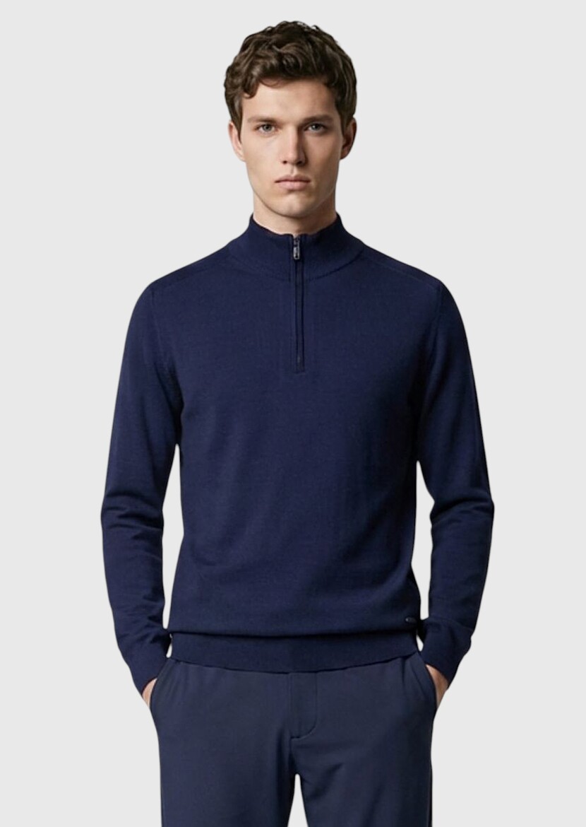 Navy Blue Knitwear Sweatshirt - 1
