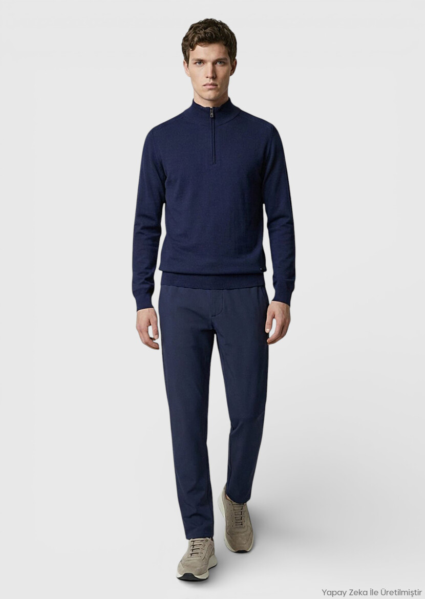 Navy Blue Knitwear Sweatshirt - RAMSEY