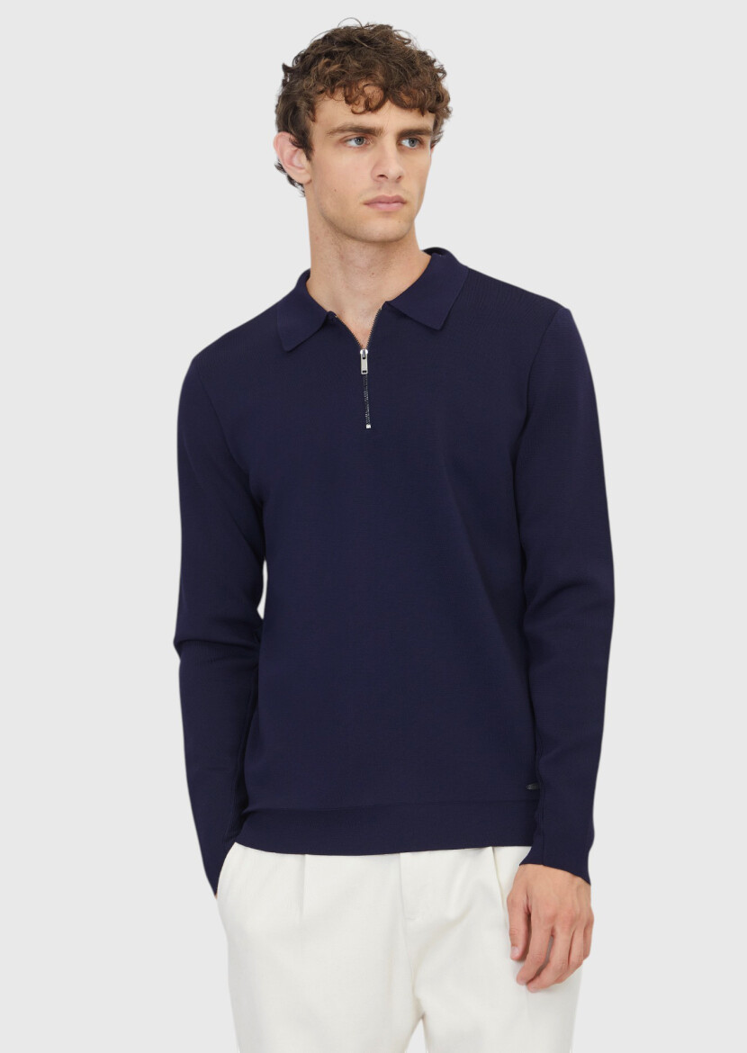 Navy Blue Knitwear Sweatshirt - 1