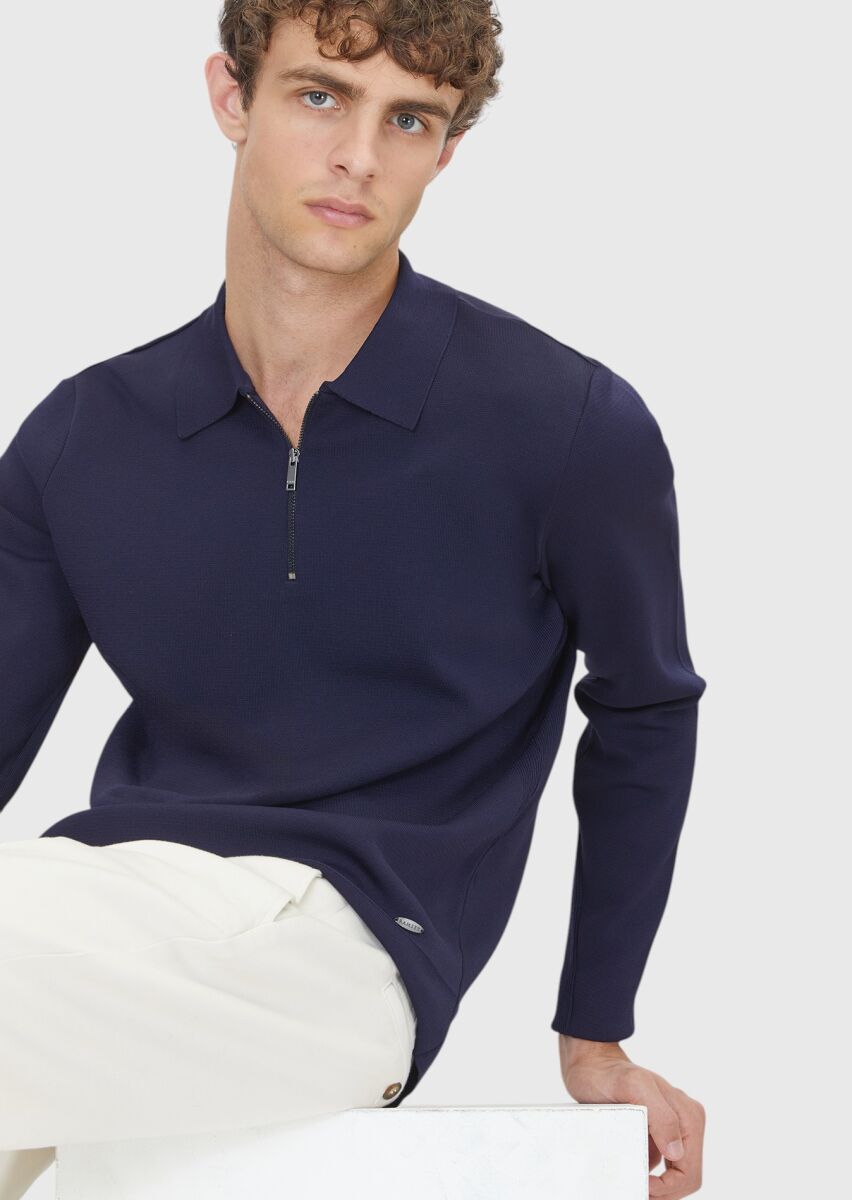 Navy Blue Knitwear Sweatshirt - 3