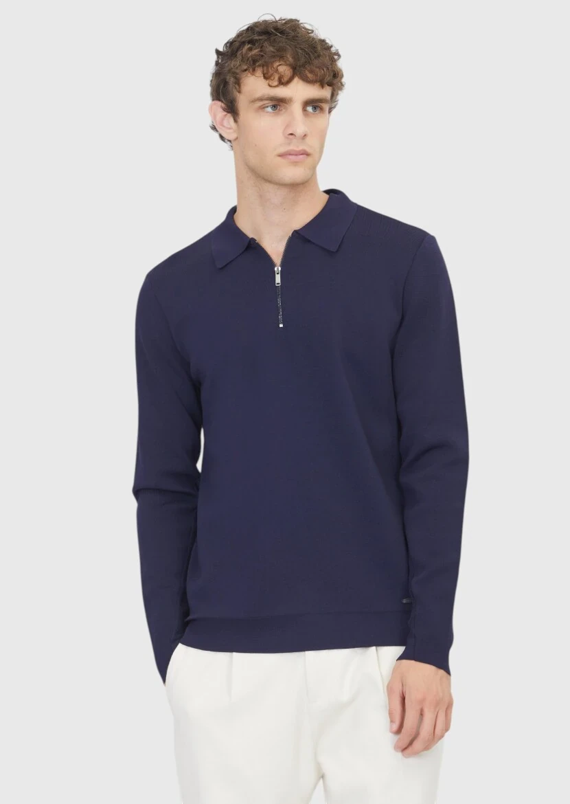 Navy Blue Knitwear Sweatshirt - 1