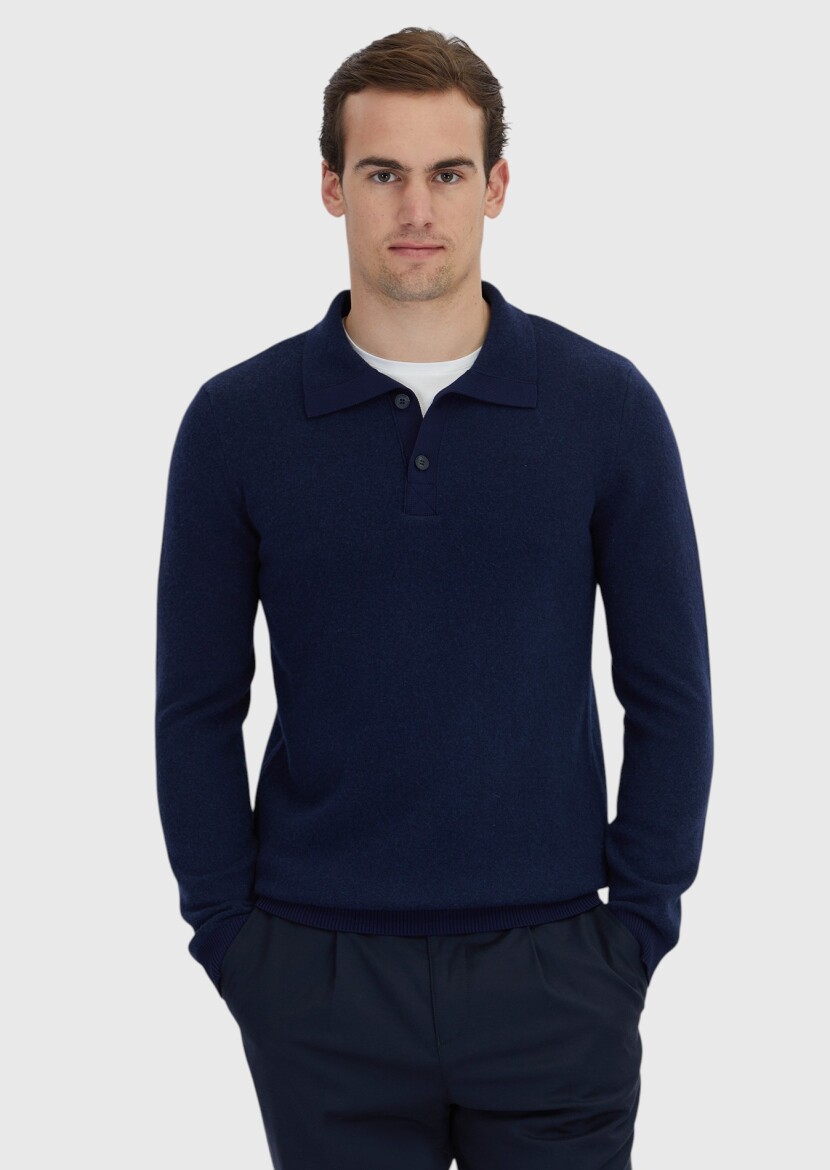 Navy Blue Knitwear Sweatshirt - 1