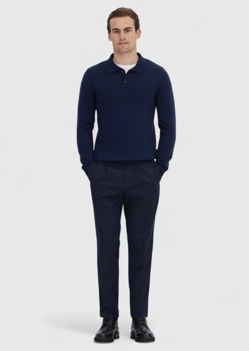 Navy Blue Knitwear Sweatshirt - 2