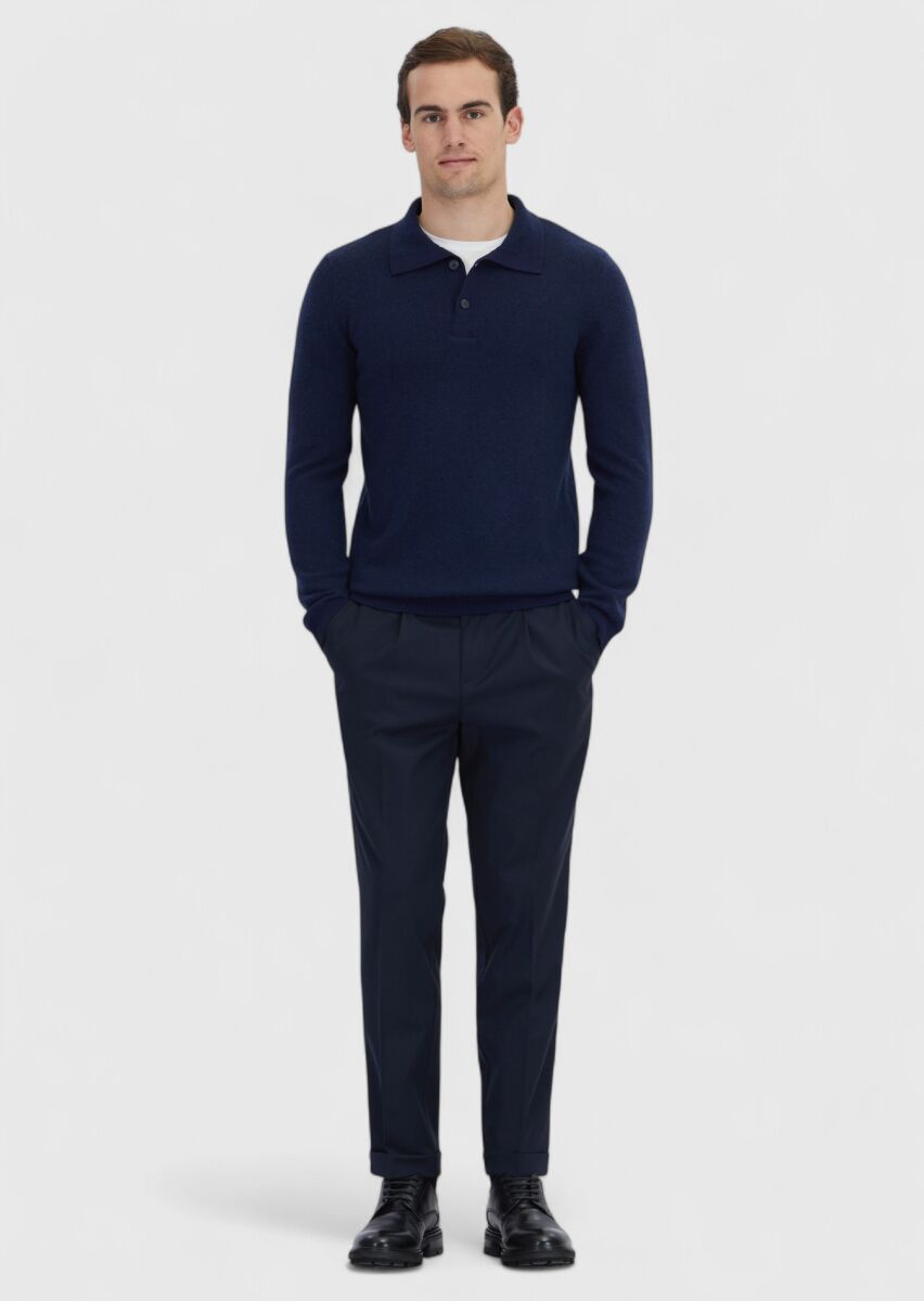 Navy Blue Knitwear Sweatshirt - 2