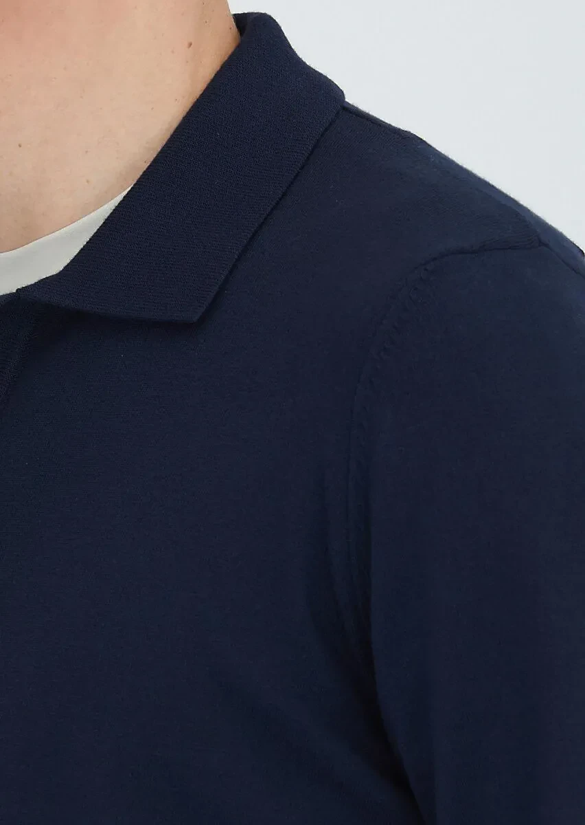 Navy Blue Knitwear Sweatshirt - 4