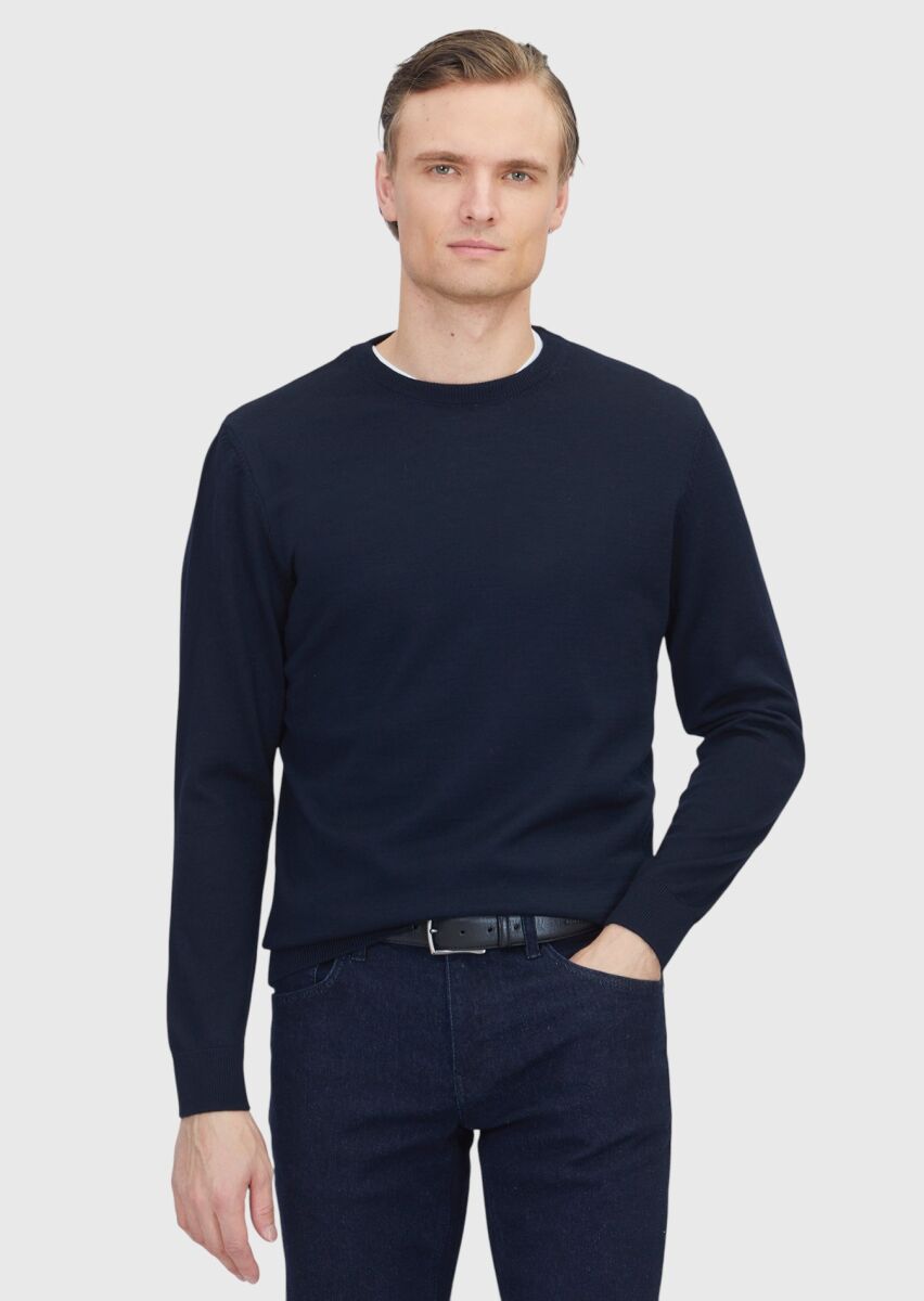 Navy Blue Knitwear Sweatshirt - 1