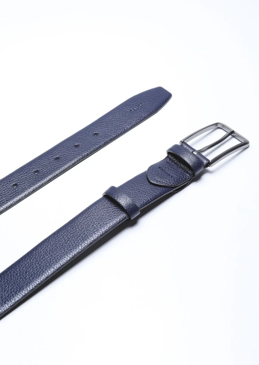 Navy Blue Leather Belt - 1