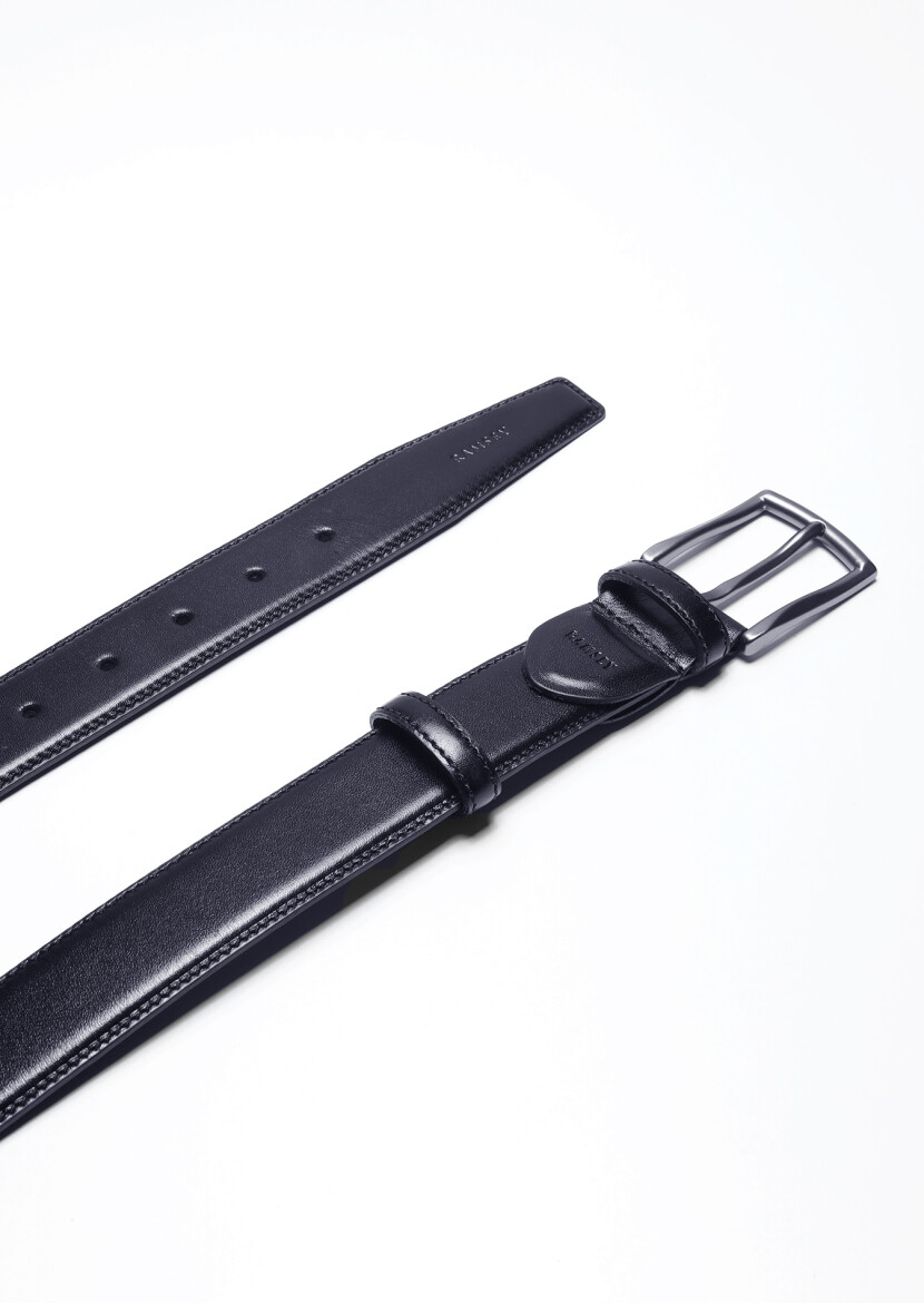 Navy Blue Leather Belt 