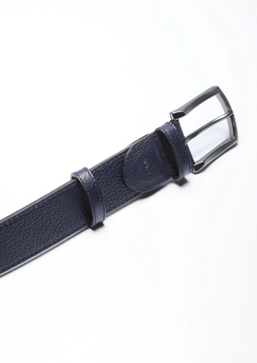 Navy Blue Leather Belt 