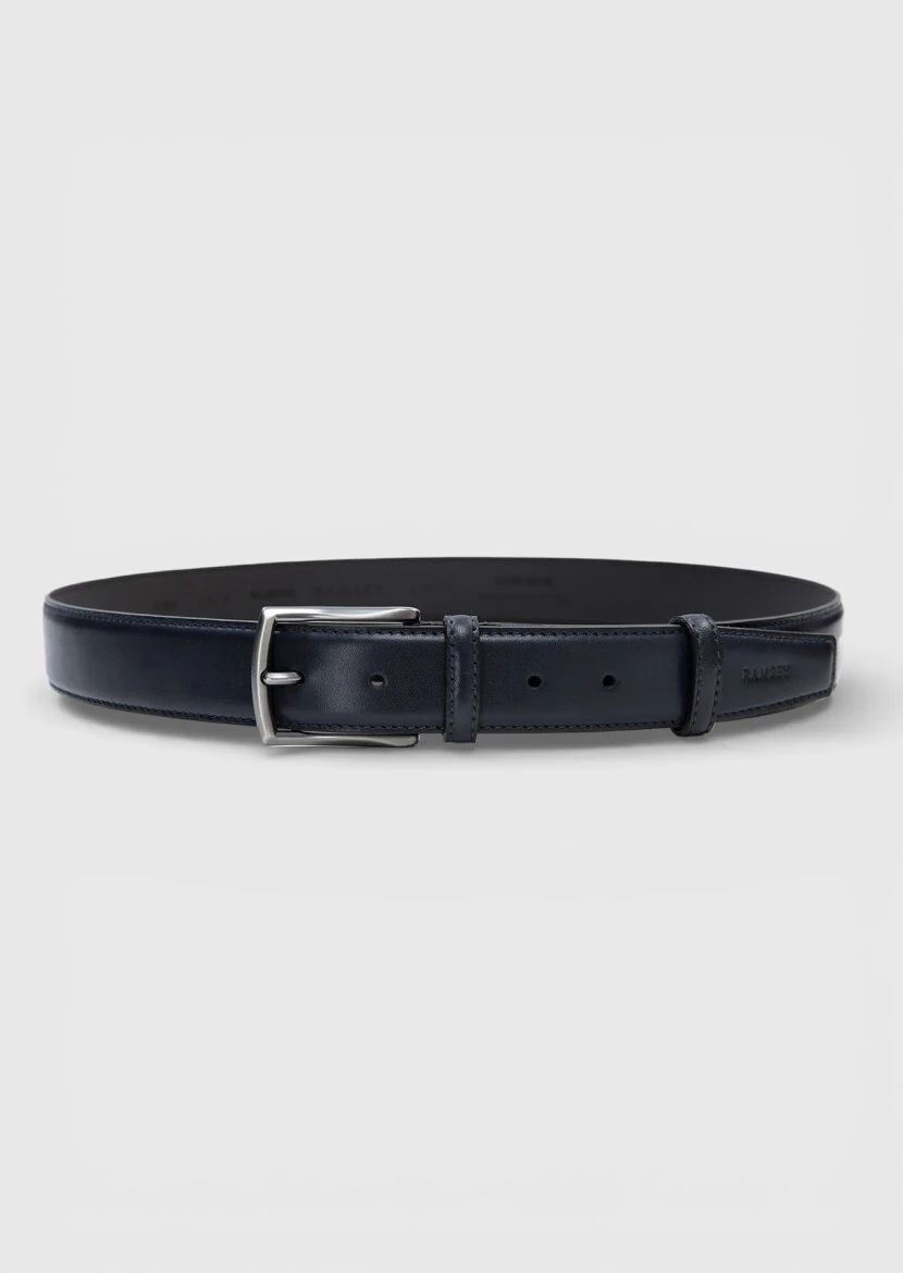 Navy Blue Leather Belt - RAMSEY