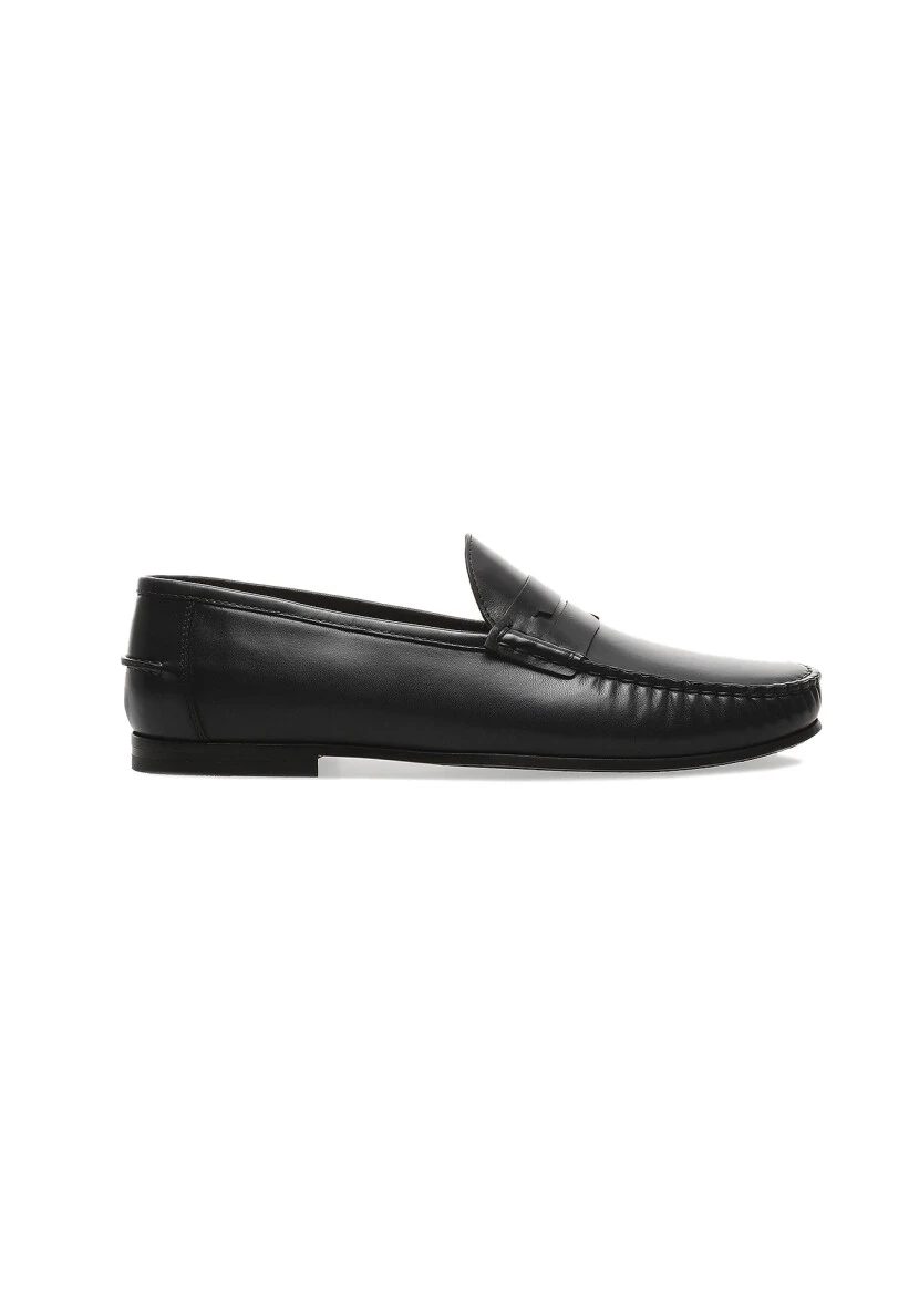 Navy Blue Leather Casual Loafer - 1