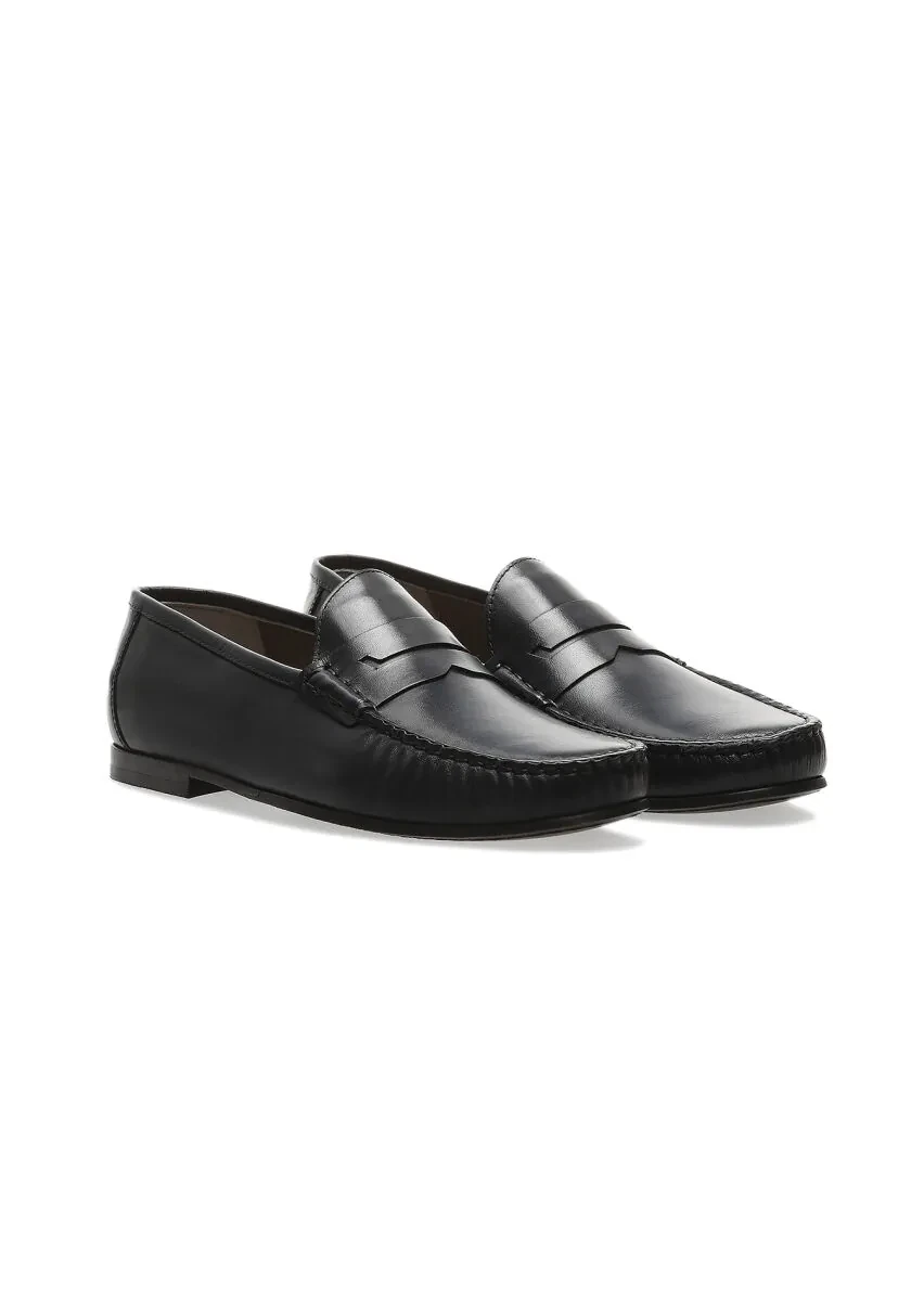 Navy Blue Leather Casual Loafer - 2