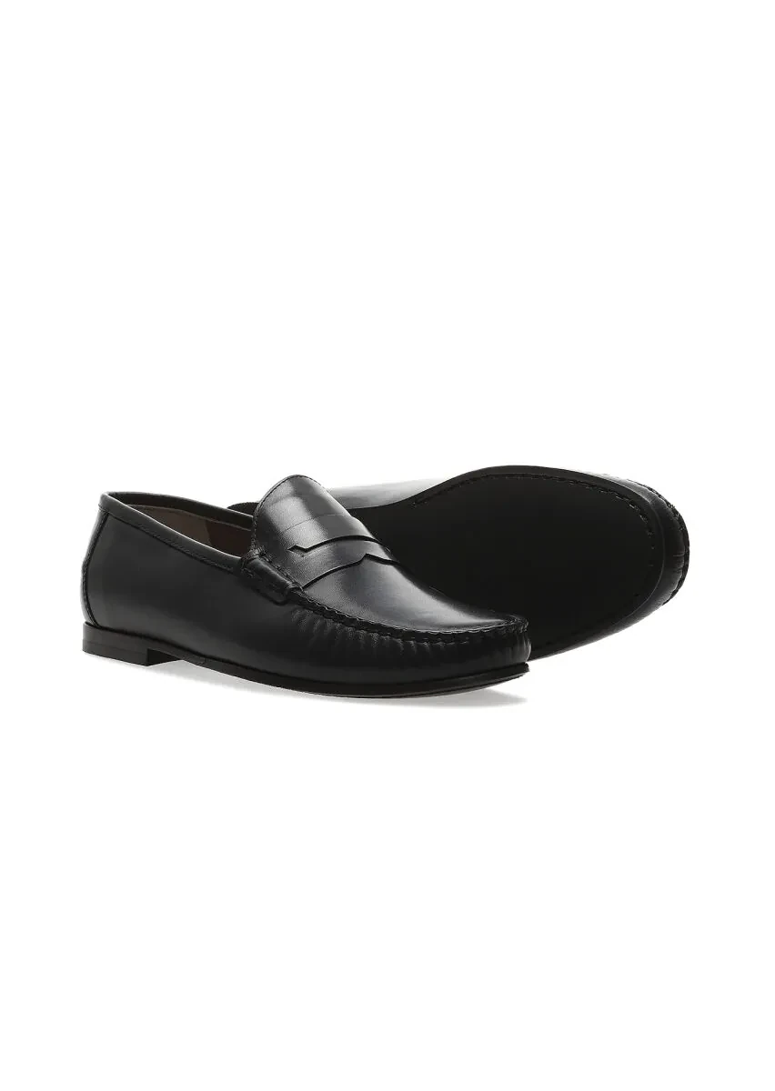 Navy Blue Leather Casual Loafer - 3