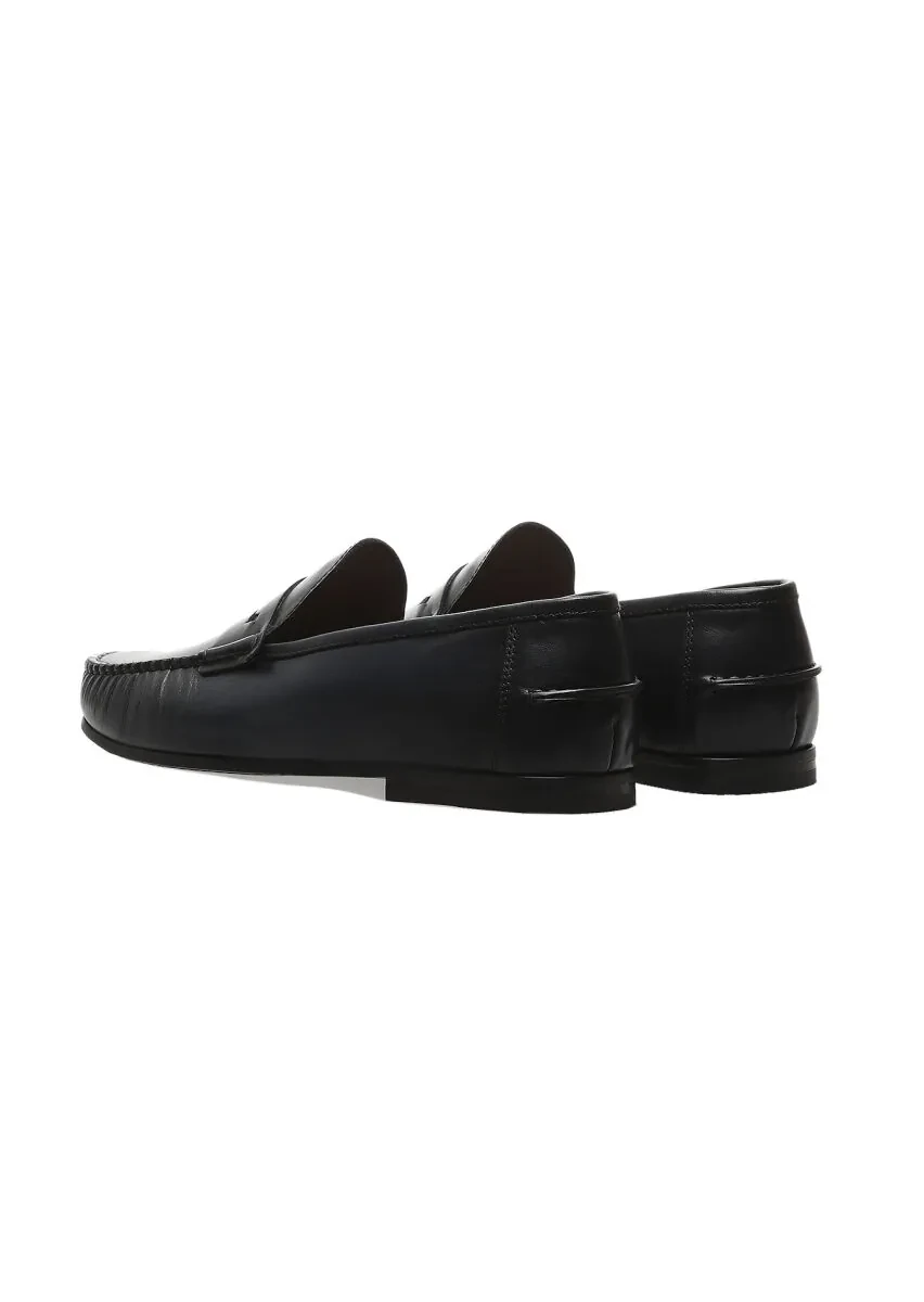Navy Blue Leather Casual Loafer - 4