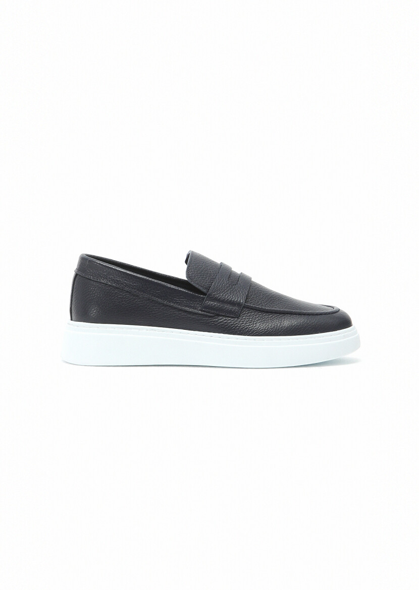 Navy Blue Leather Casual Loafer 