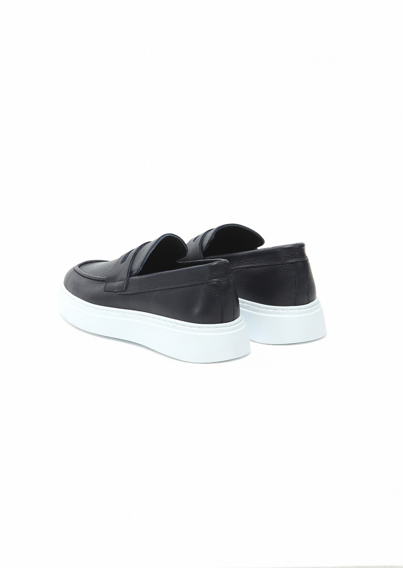 Navy Blue Leather Casual Loafer - 4