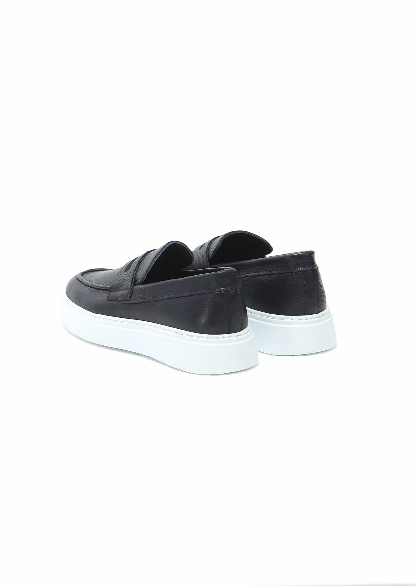 Navy Blue Leather Casual Loafer - 4