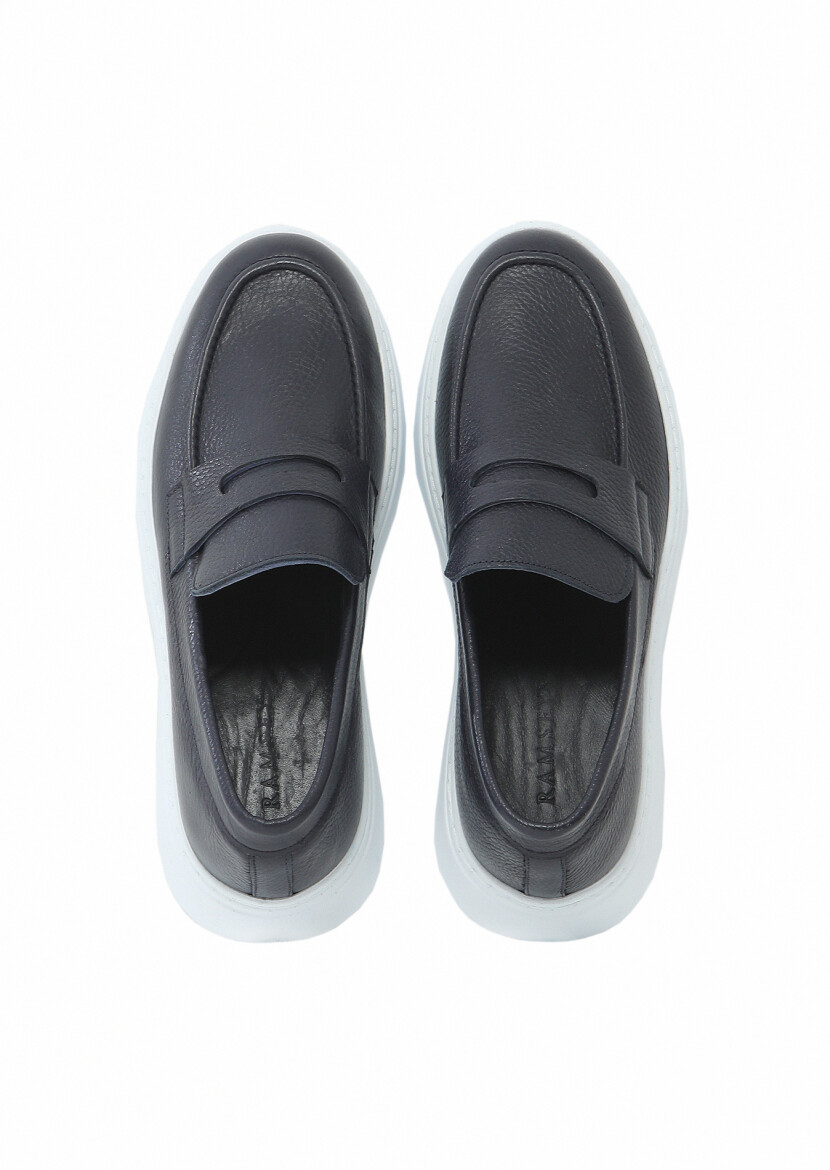 Navy Blue Leather Casual Loafer - 6