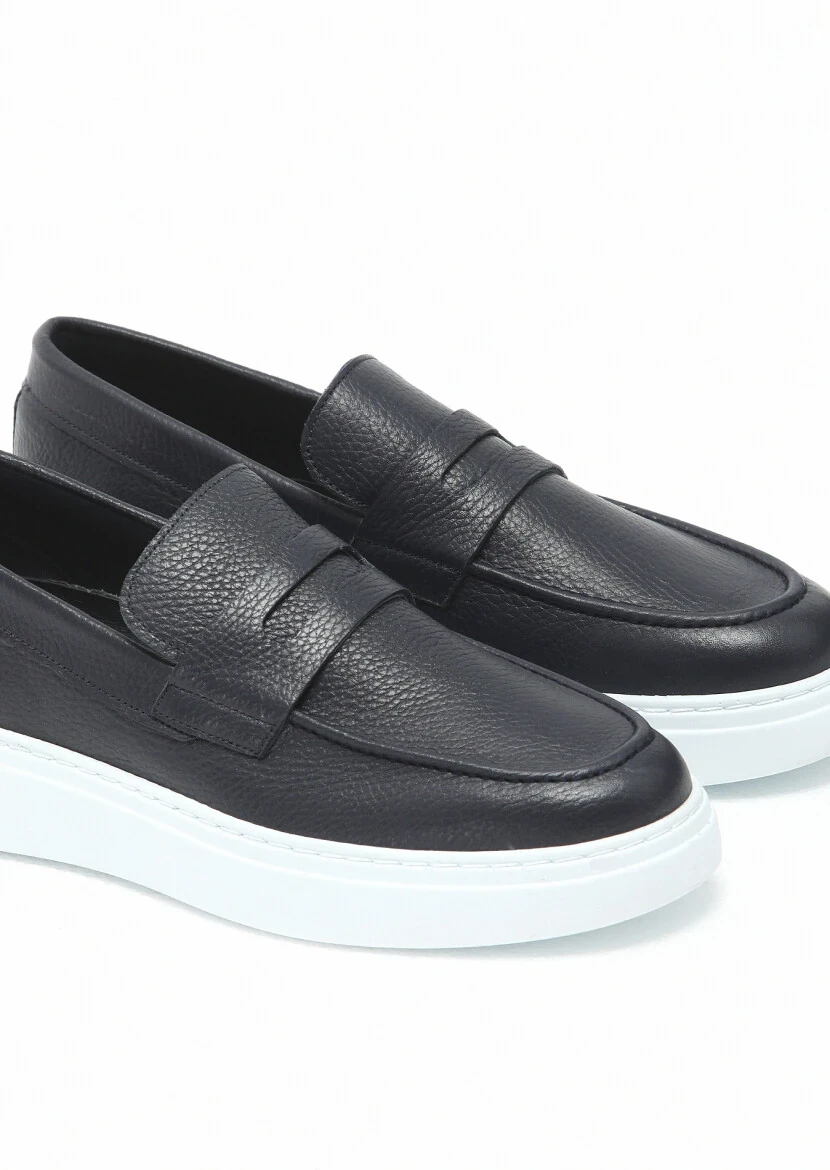 Navy Blue Leather Casual Loafer - 3