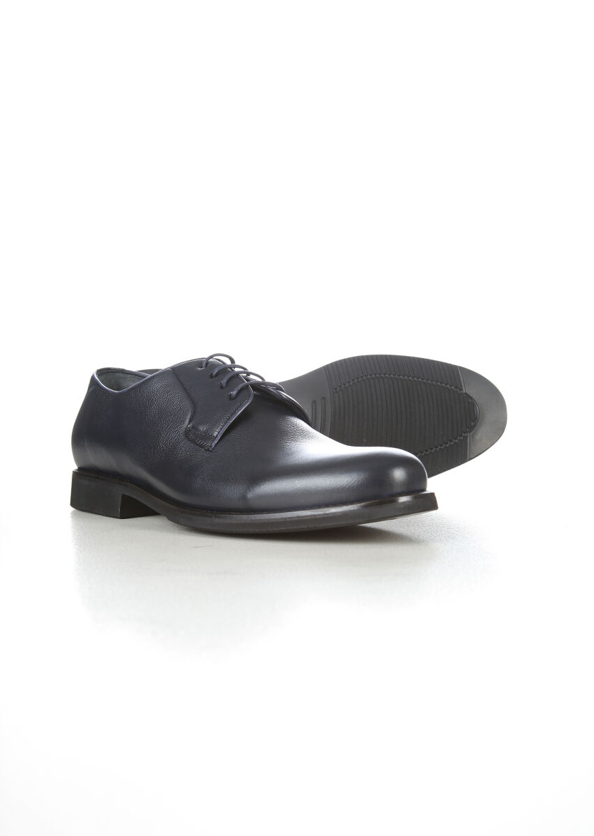 Navy Blue Leather Casual Shoes - 3