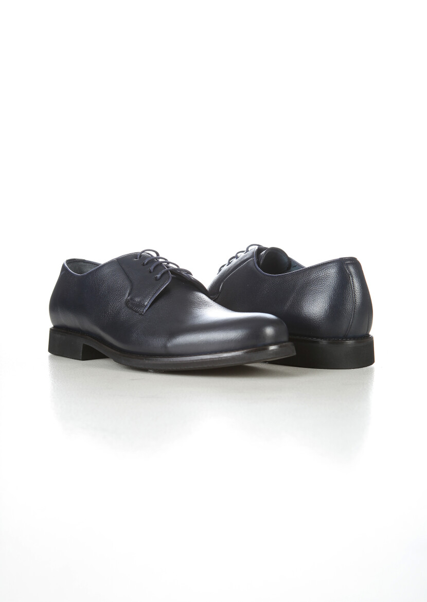 Navy Blue Leather Casual Shoes - 4
