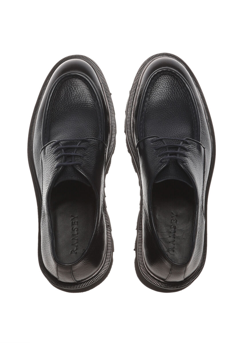 Navy Blue Leather Casual Shoes - 5