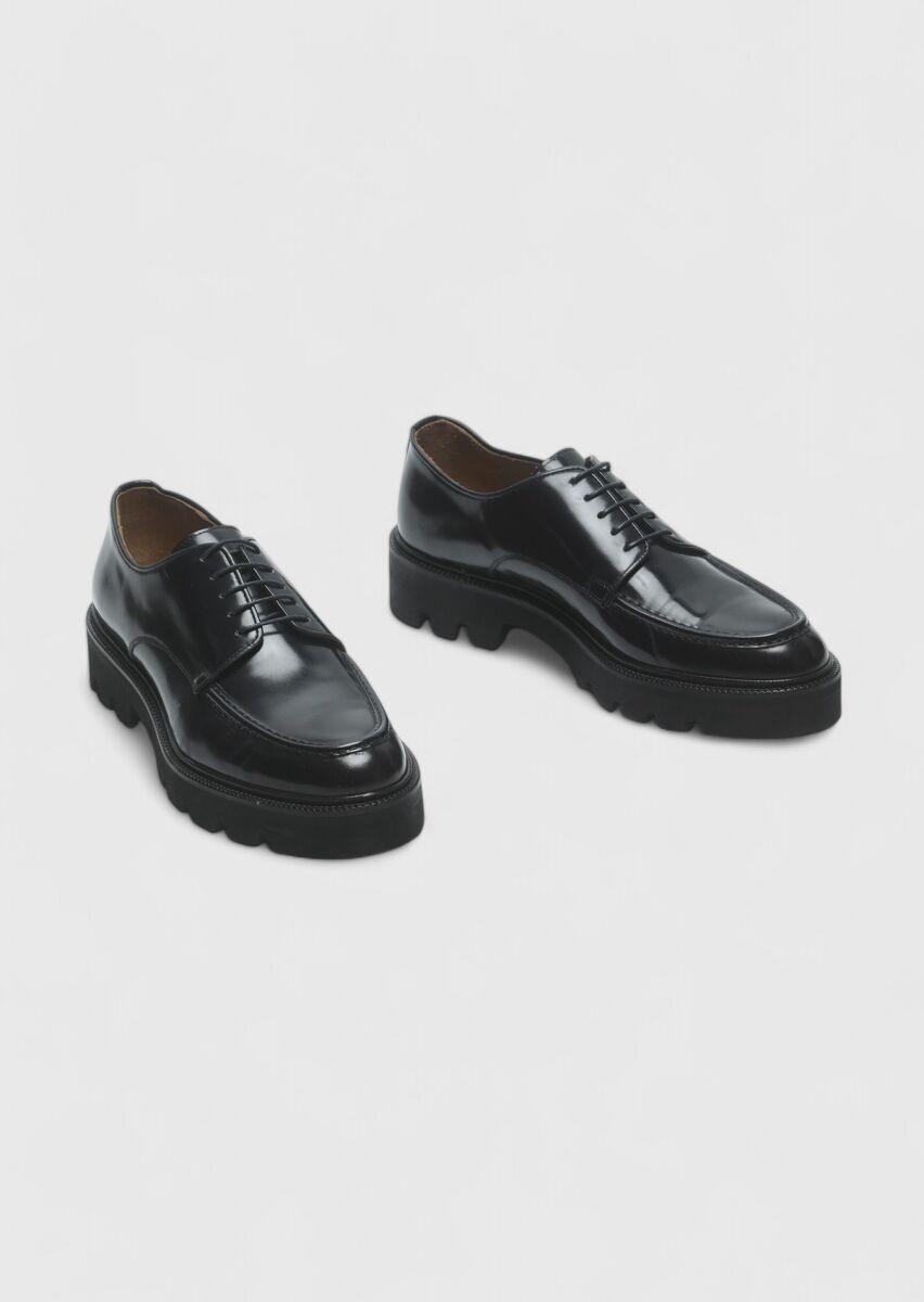Navy Blue Leather Casual Shoes - 3