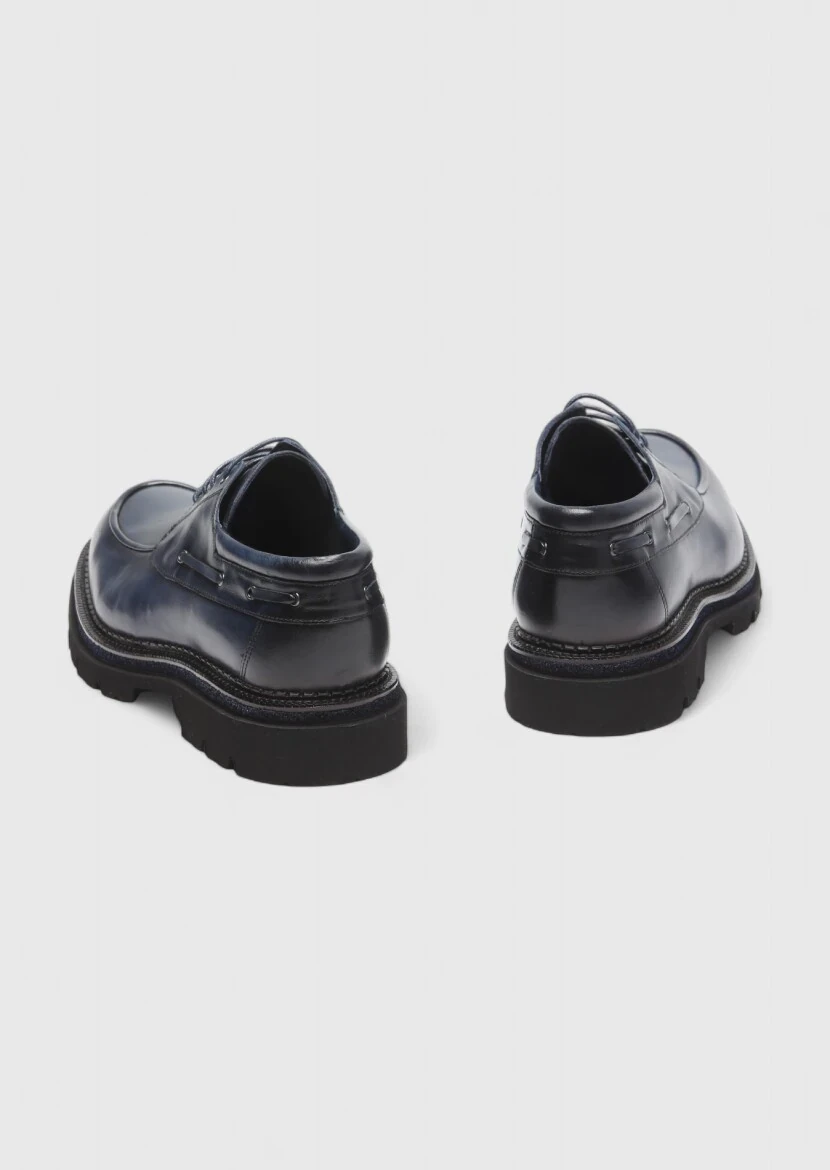 Navy Blue Leather Casual Shoes - 5