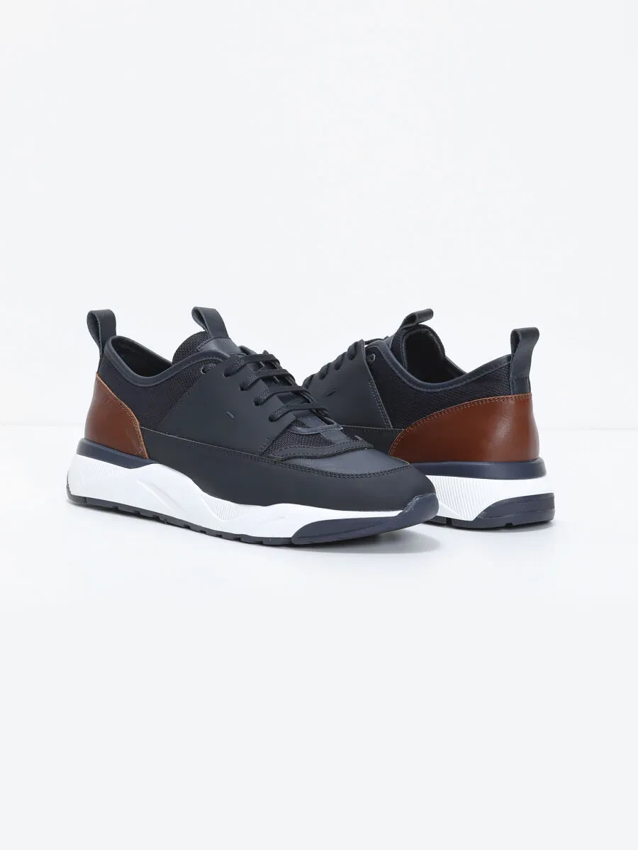 Navy Blue Leather Casual Sneaker - 3