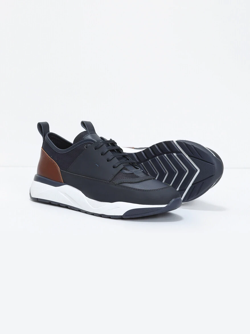 Navy Blue Leather Casual Sneaker - 4