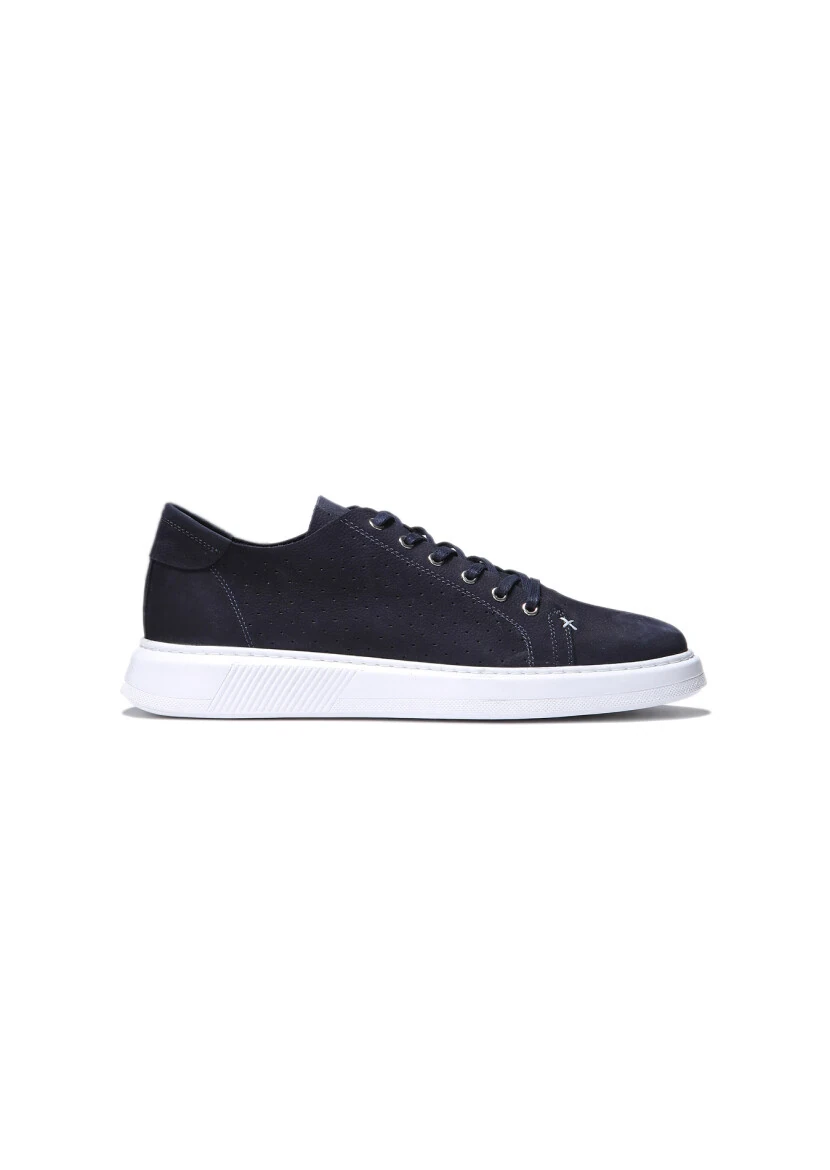 Navy Blue Leather Casual Sneaker - 1