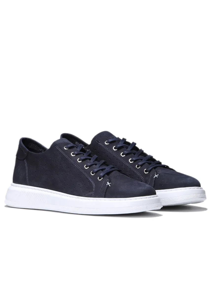 Navy Blue Leather Casual Sneaker - 2