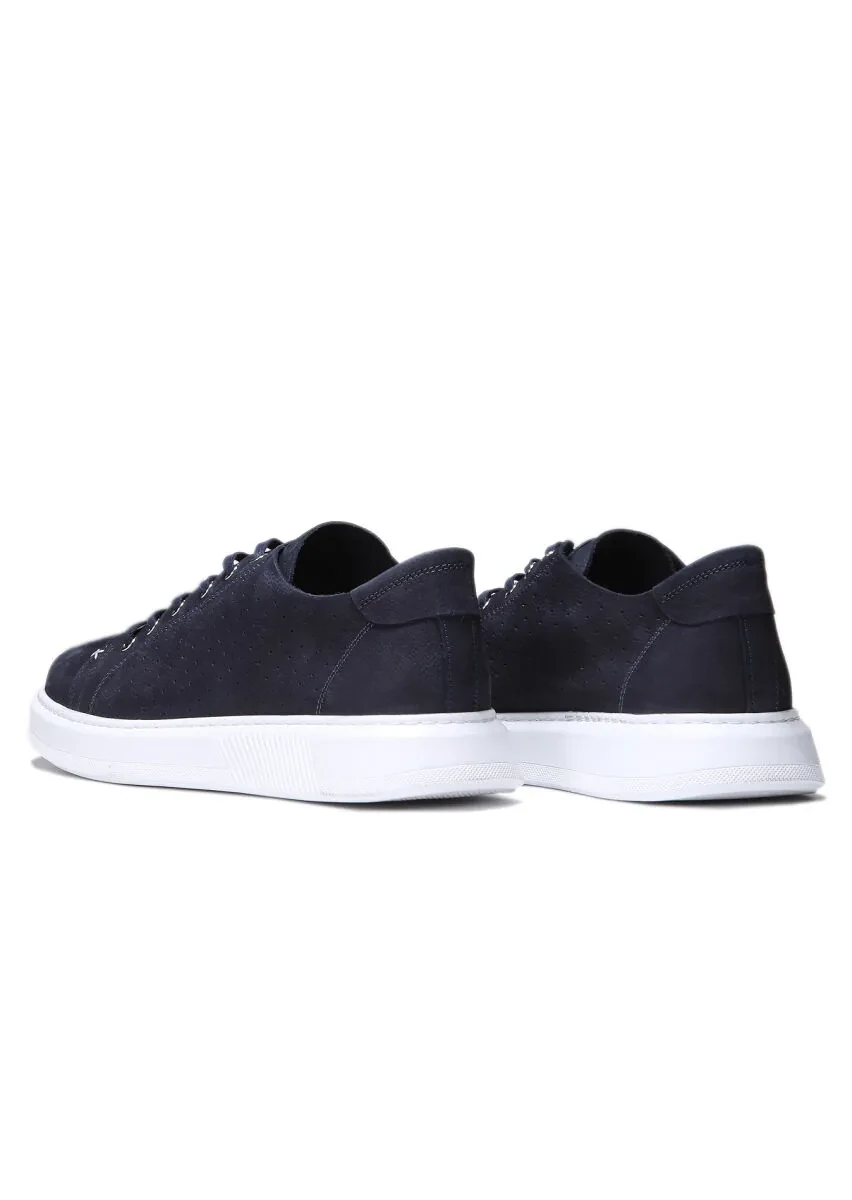 Navy Blue Leather Casual Sneaker - 4