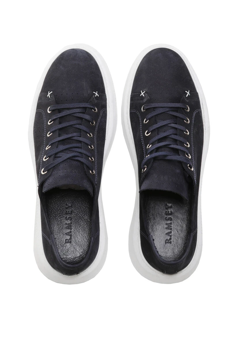 Navy Blue Leather Casual Sneaker - 5