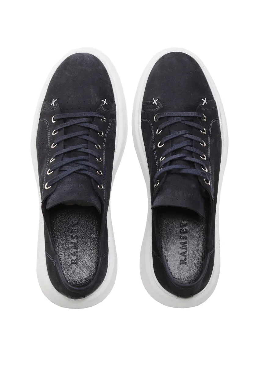 Navy Blue Leather Casual Sneaker - 5