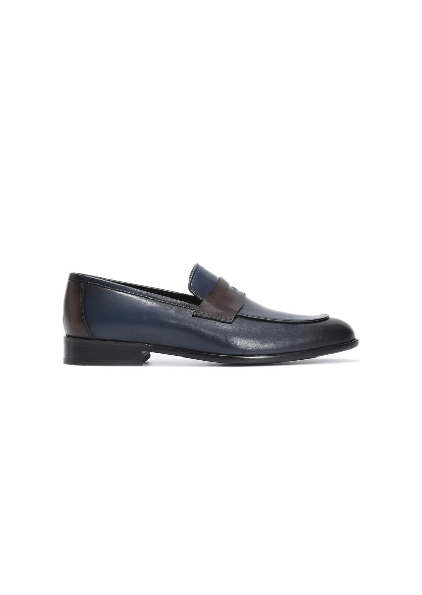 Navy Blue Leather Classical Loafer 