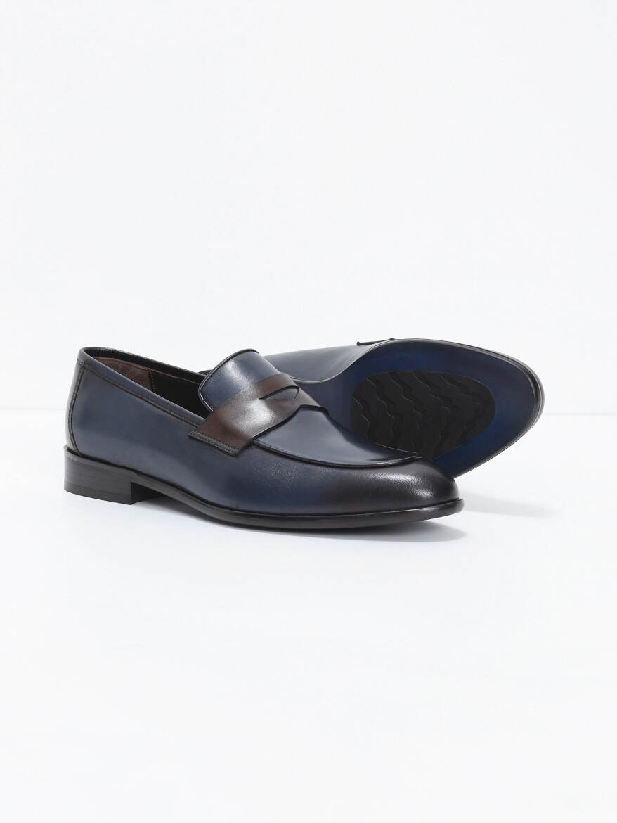 Navy Blue Leather Classical Loafer - 4