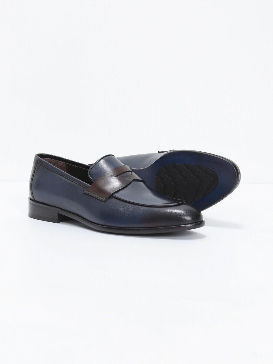 Navy Blue Leather Classical Loafer - 4