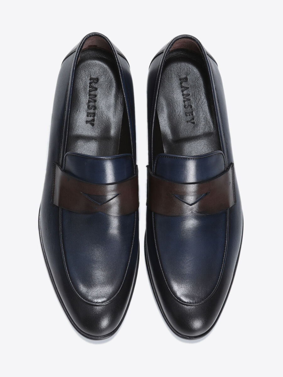Navy Blue Leather Classical Loafer - 5