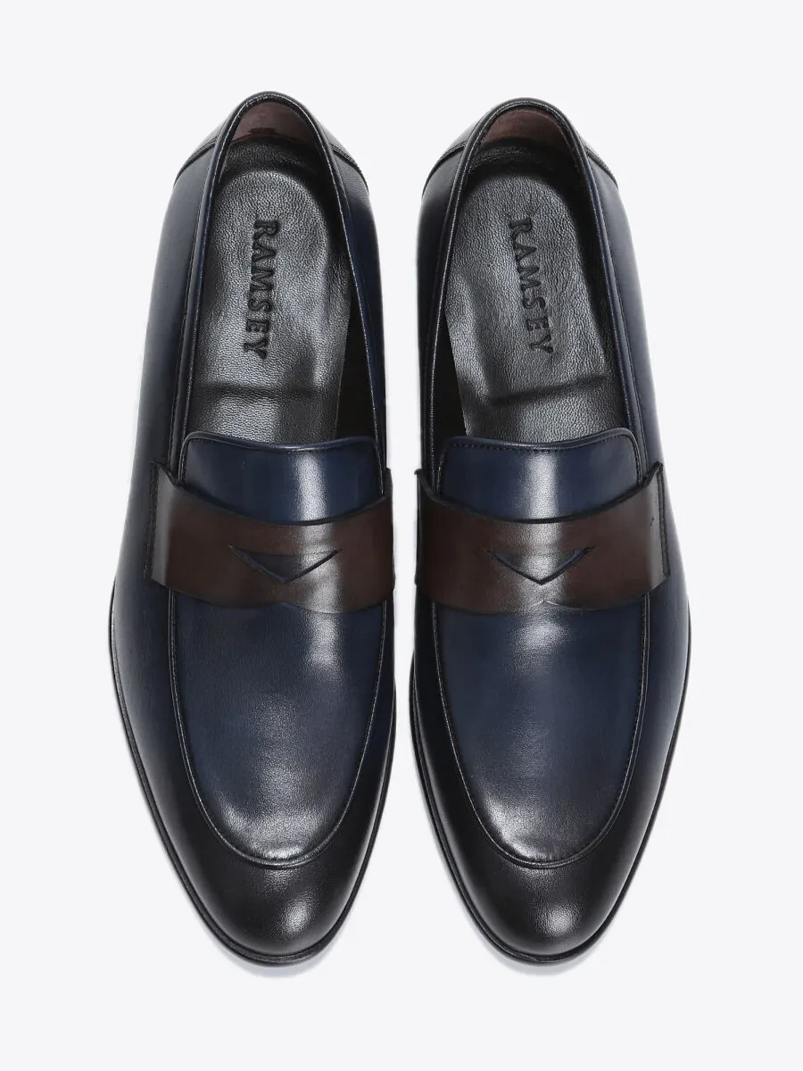 Navy Blue Leather Classical Loafer - 5