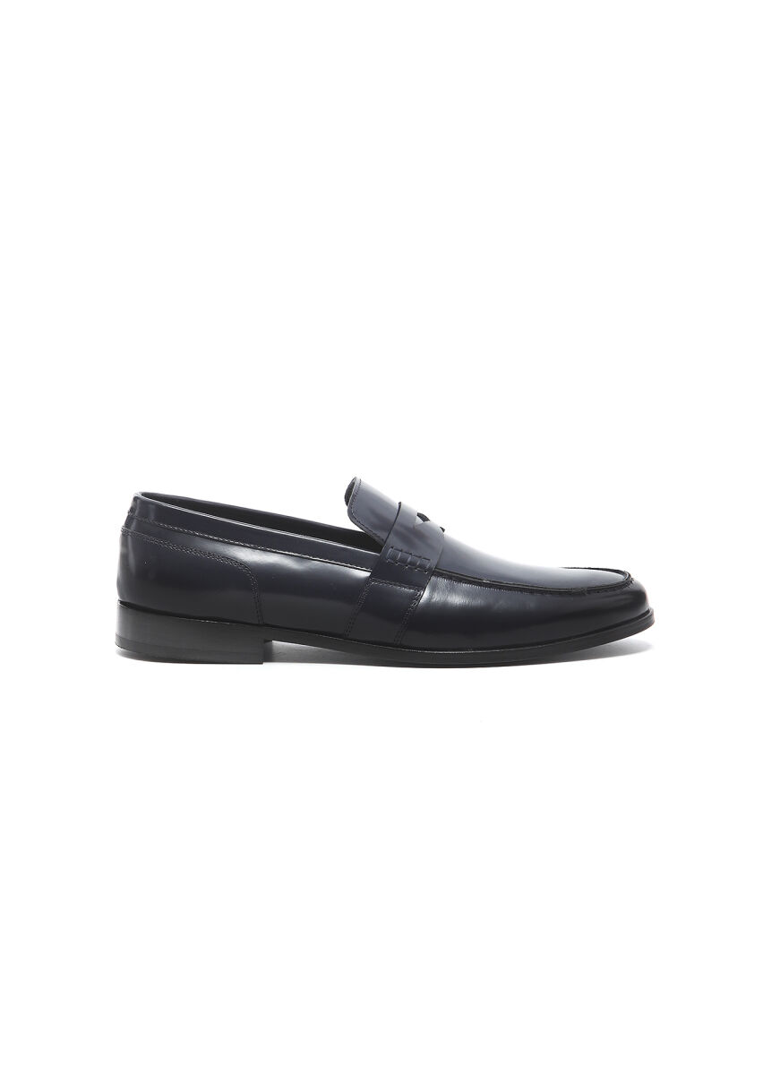 Navy Blue Leather Classical Loafer - 1