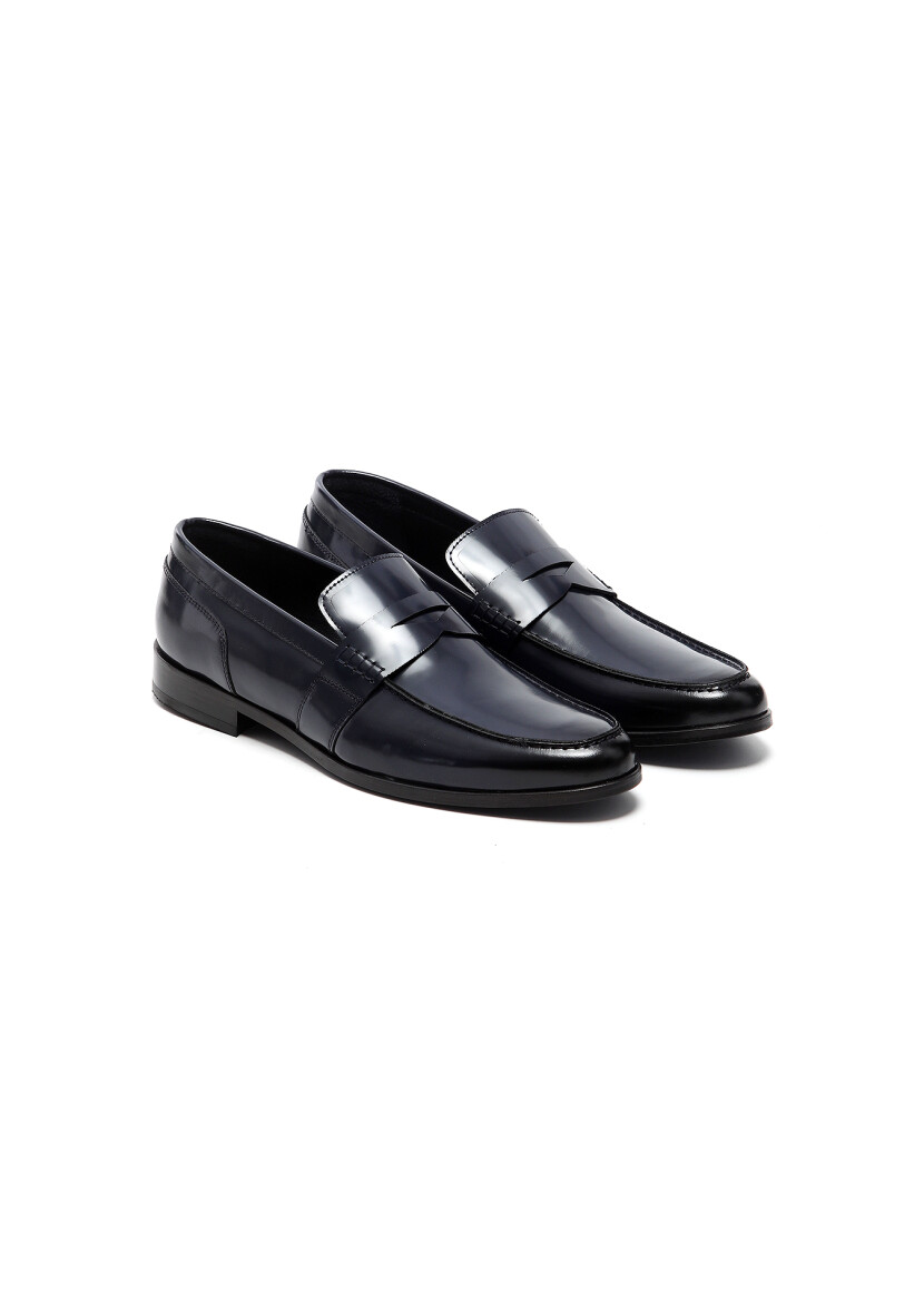 Navy Blue Leather Classical Loafer - 2