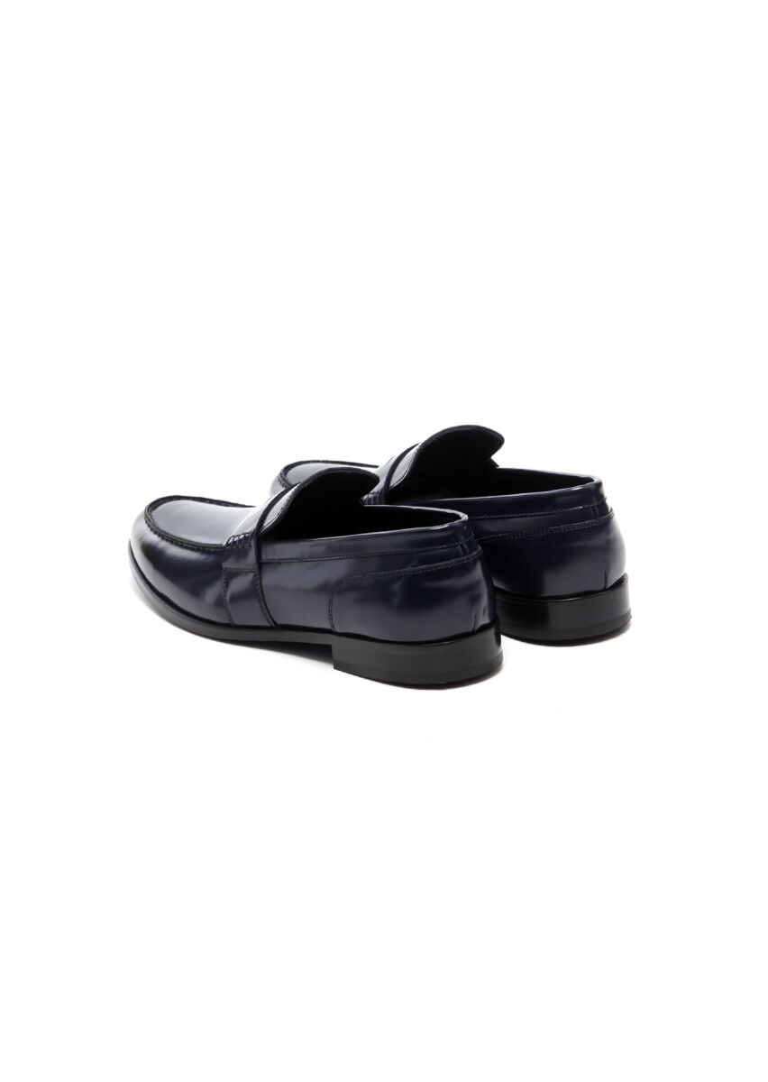 Navy Blue Leather Classical Loafer - 4