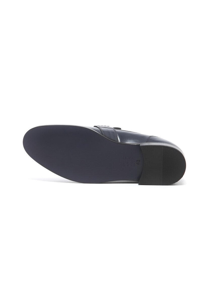 Navy Blue Leather Classical Loafer - 5