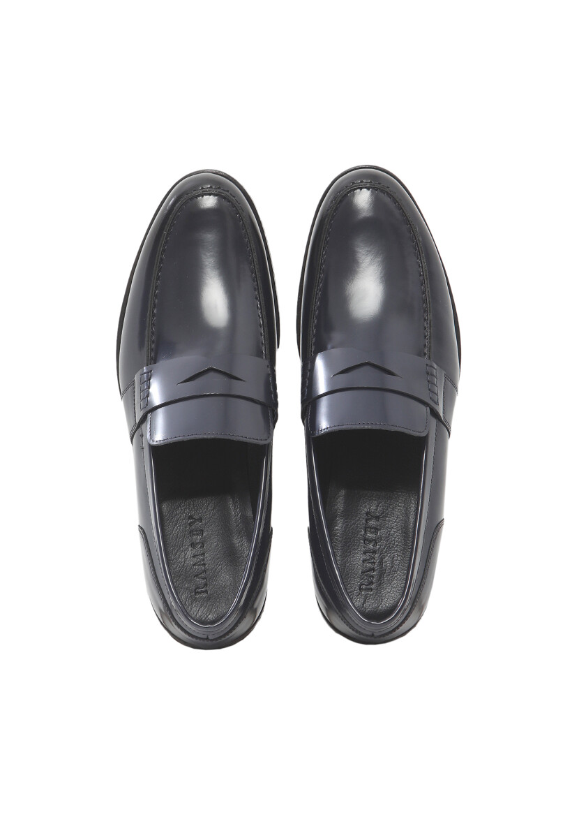 Navy Blue Leather Classical Loafer - 6