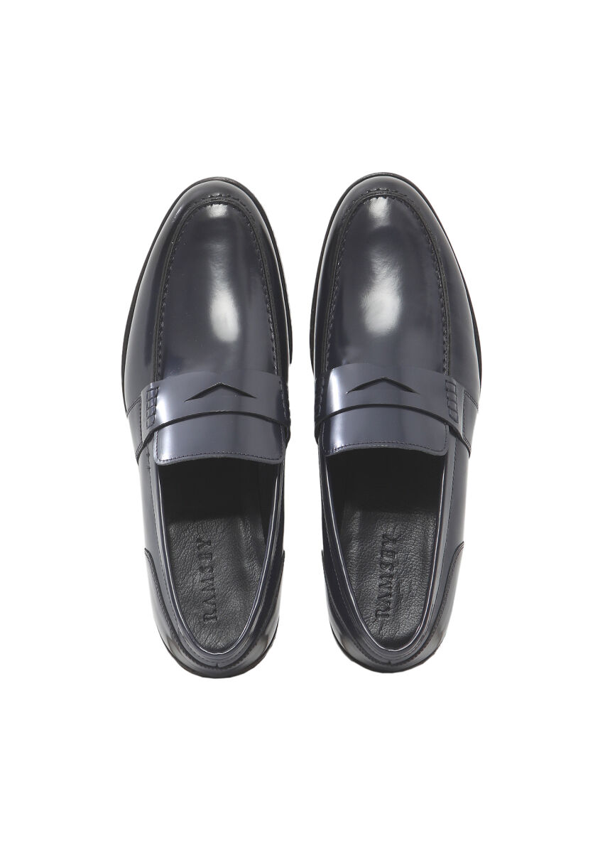 Navy Blue Leather Classical Loafer - 6