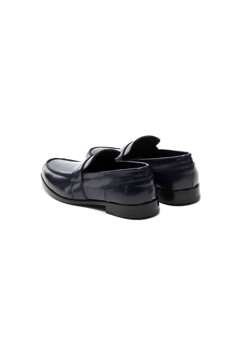 Navy Blue Leather Classical Loafer - 4