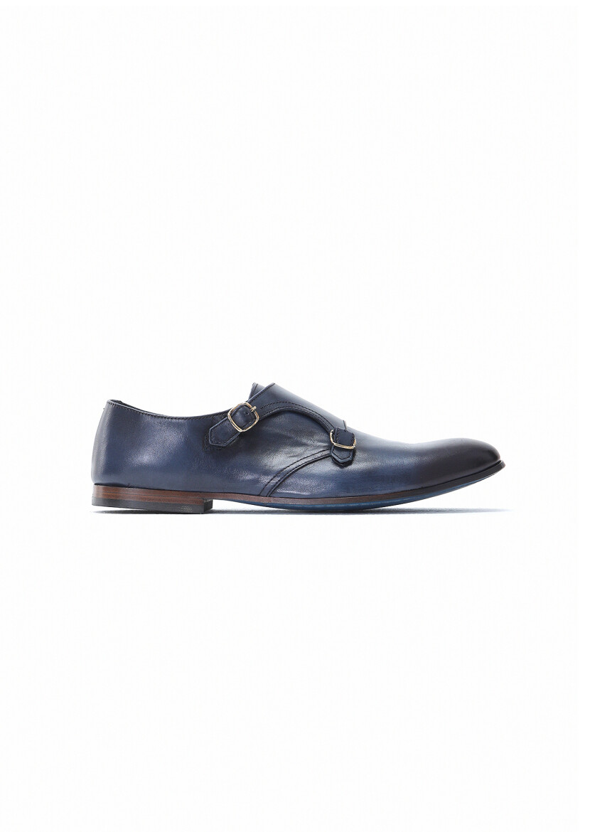 Navy Blue Leather Classical Loafer - 1